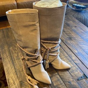 Never worn! Beautiful suede slouchy Schultz rope tie boots.